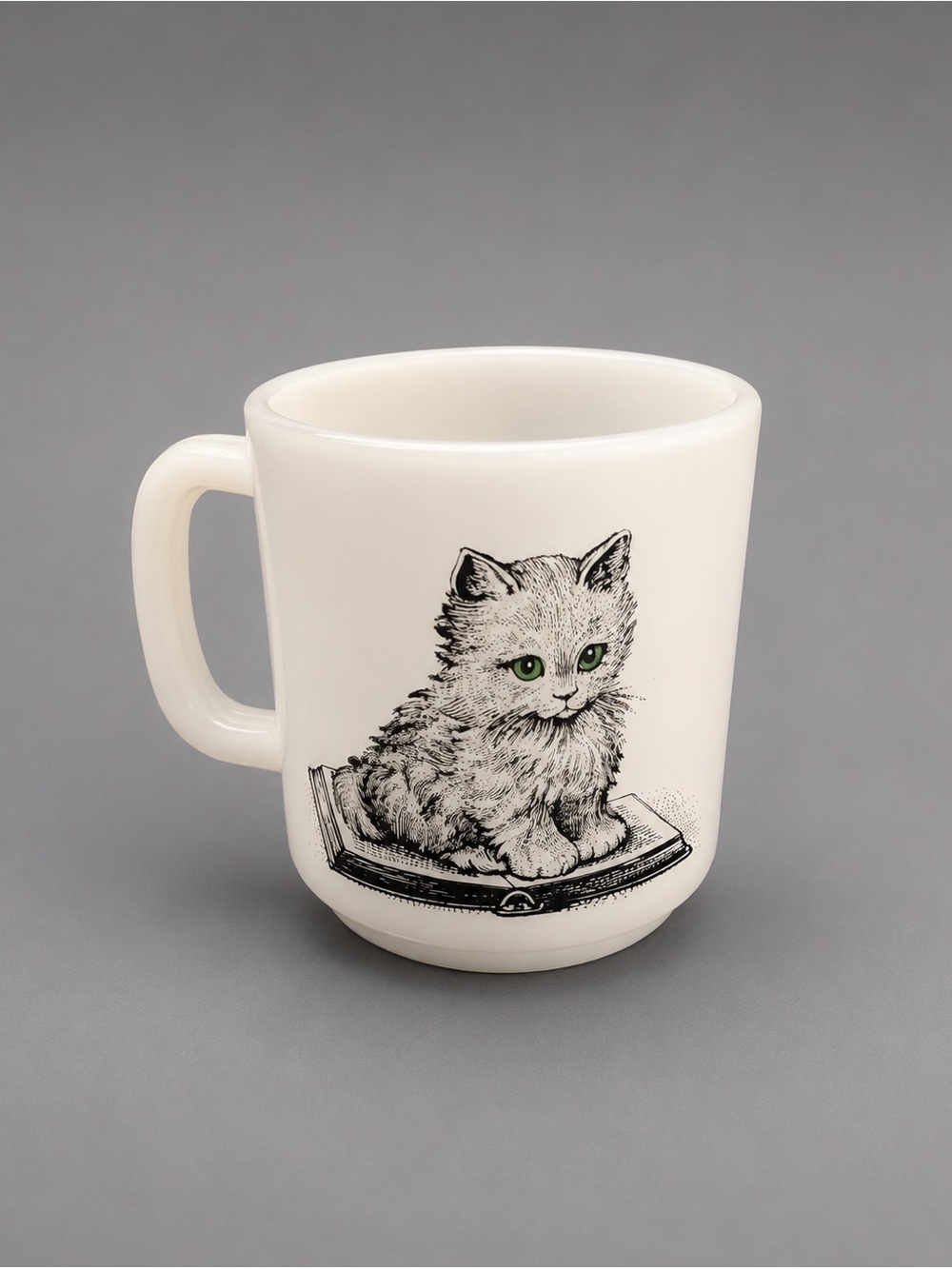 Glasbake Milk Glass Mug with Kitten